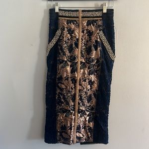 BYRON LARS stunning beaded/metallic embellished exposed zipper skirt